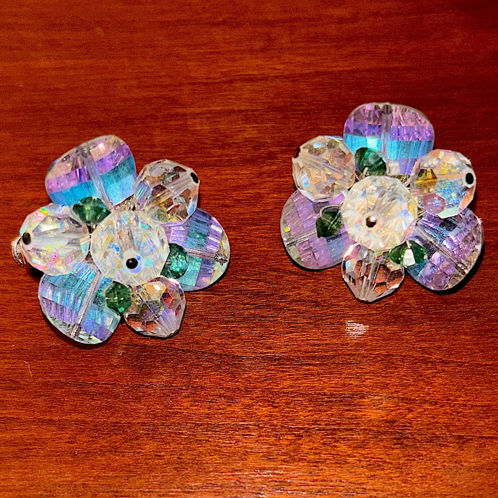 Vintage Vendome aurora borealis beaded earrings - Picture 1 of 6